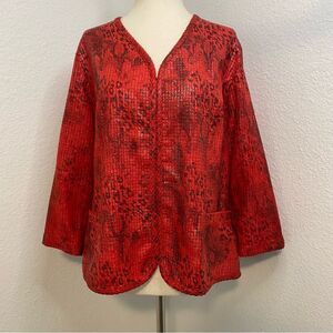 Lark Lane Red Black Sexy Dressy Casual Jacket  Snakeskin Pockets SZ 12